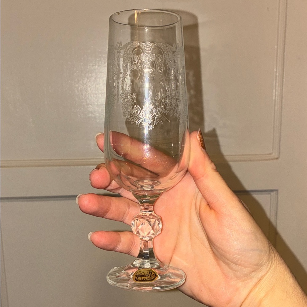 VINTAGE BOHEMIA CRYSTAL FLUKE Elegant Clear Crystal Wine Glass